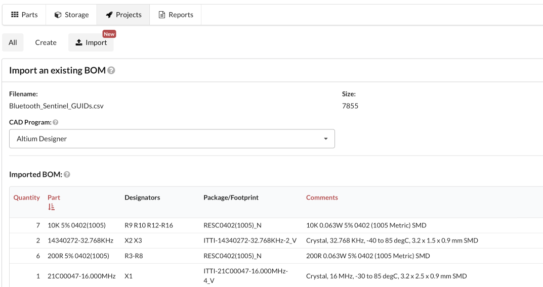 Altium Designer BOM Import